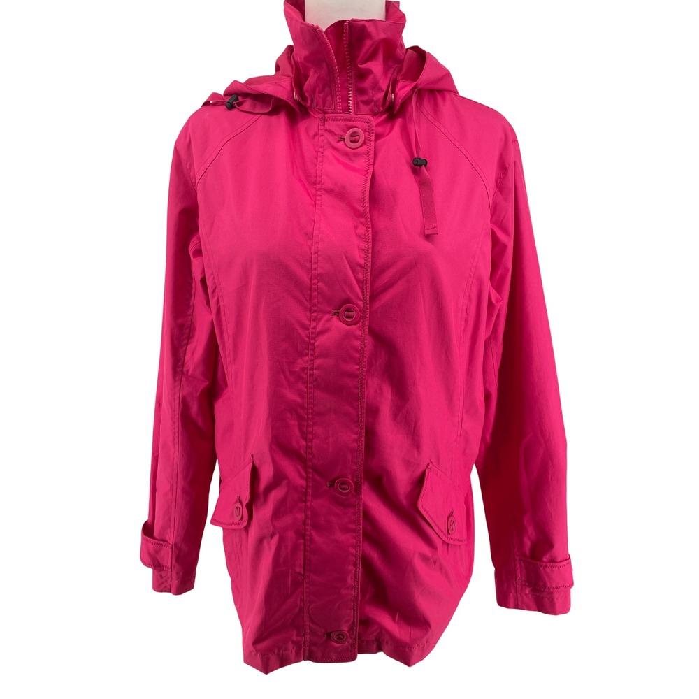 Lands End Lightweight Coat Women M 10-12 Pink Hooded Spring Wind Rain Jacket